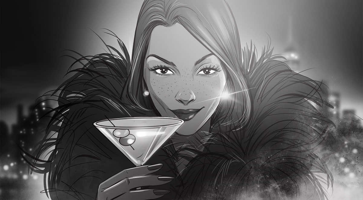 Storyboard image for a Gatsby-inspired martini shot